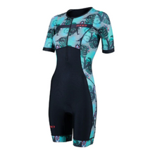 Load image into Gallery viewer, ZONE3 Momentum II Womens Short Sleeve Trisuit - Black/Green
