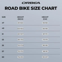Load image into Gallery viewer, Orbea size chart
