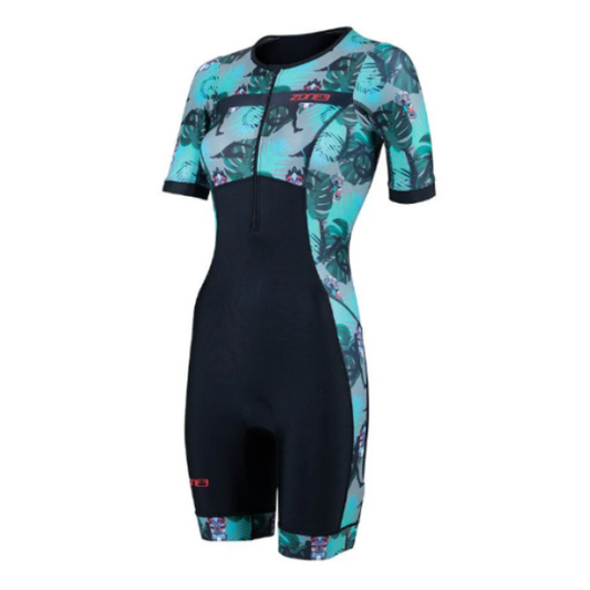 ZONE3 Momentum II Womens Short Sleeve Trisuit - Black/Green