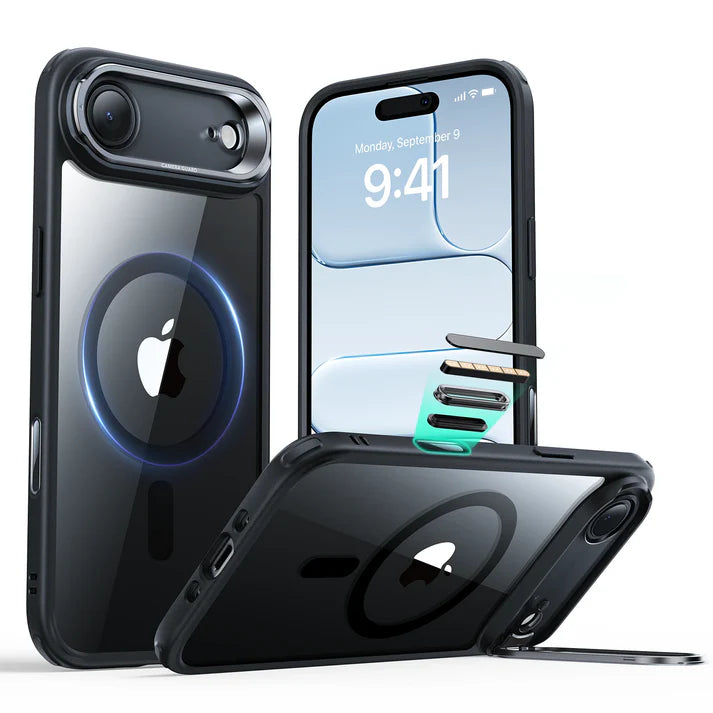 iPhone 17 Air Classic Hybrid Magnetic Case (Camera Control, Stash Stand) - Clear Black