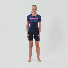 Load and play video in Gallery viewer, Zone3 Women’s Revolution Short Sleeve Full Zip Trisuit
