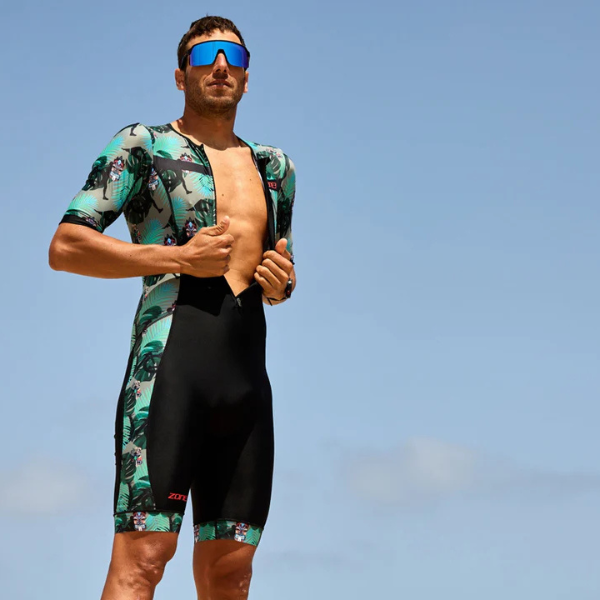 ZONE3 Momentum II Mens Short Sleeve Trisuit - Black/Green