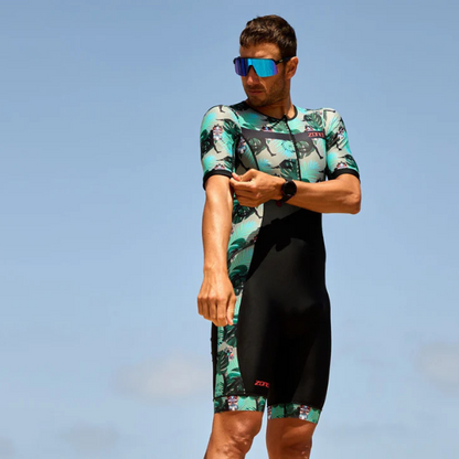 ZONE3 Momentum II Mens Short Sleeve Trisuit - Black/Green